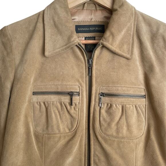 Y2K VTG Banana Republic Women Leather Suede Jacket 2 Camel Classic Retro Cowgirl - Picture 12 of 14